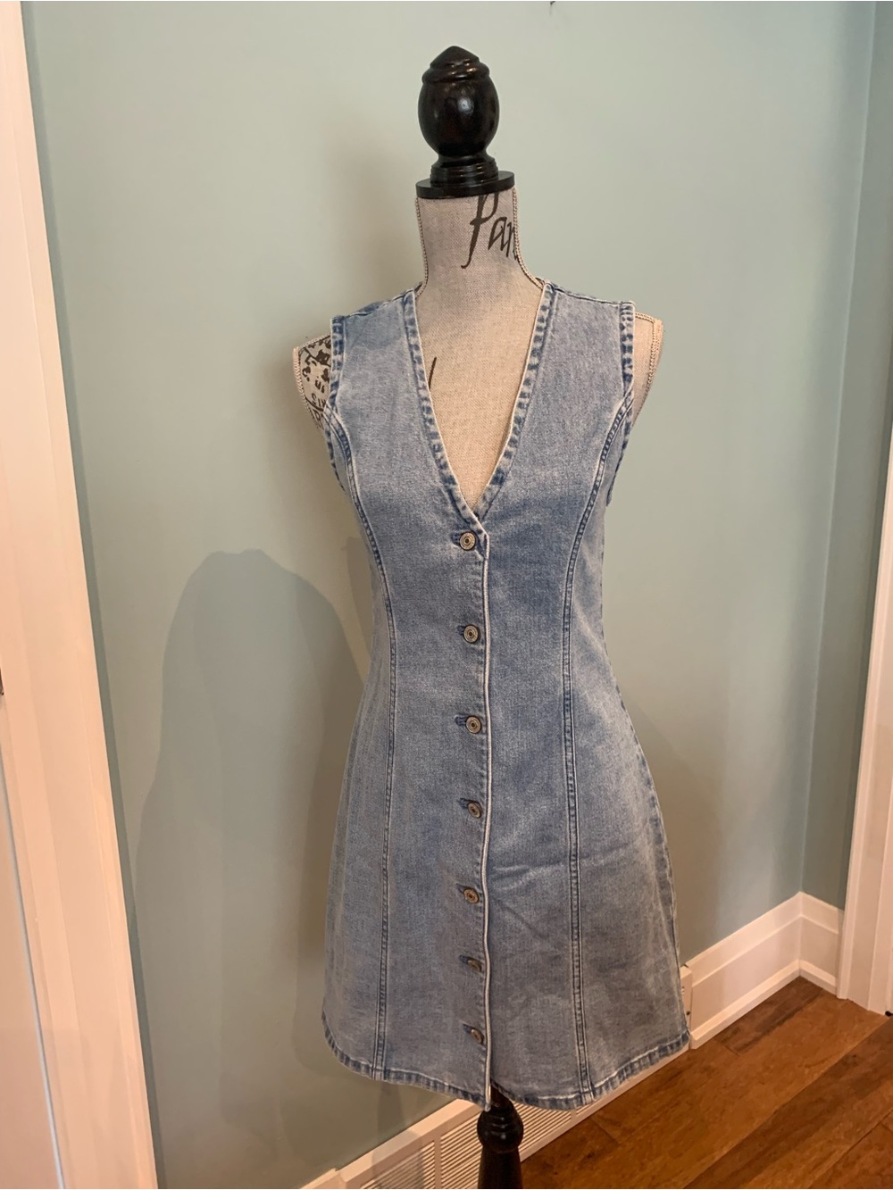Abercrombie & Fitch Light Blue Denim Button-Front Mini Dress